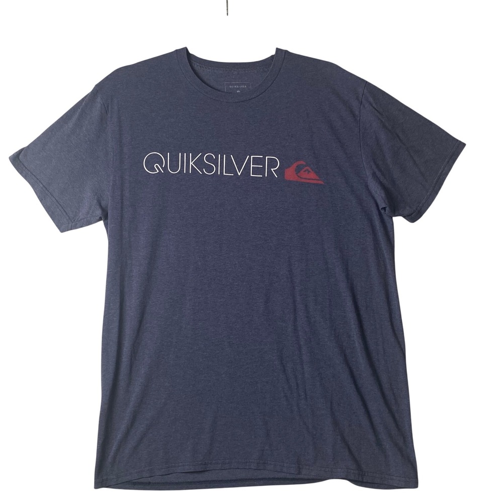 Quiksilver Mens Graphic T-Shirt Heather Navy Blue Regular Fit Logo Tee Size M